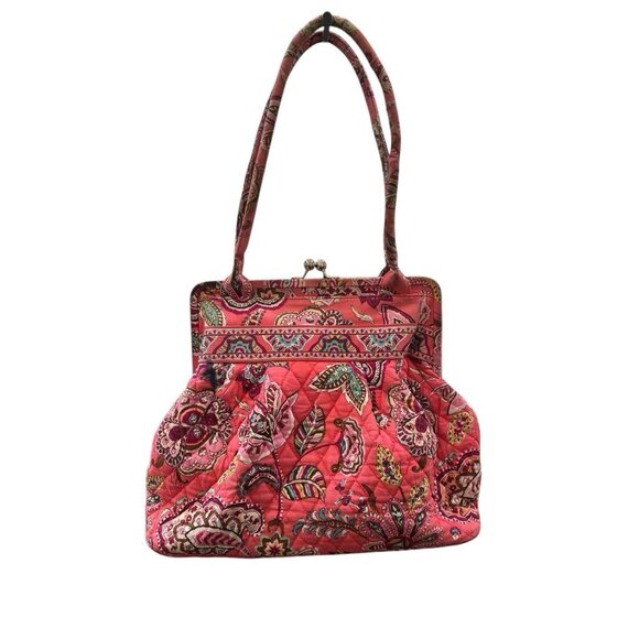 Vera Bradley Call Me Coral Alice Kisslock Metal Clasp Bag High Round Handles - Picture 1 of 9